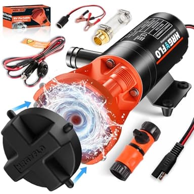 RV Macerator Pump 12V,Portable Macerator Waste Pump,12GPM Suction 3.2 feet Lift 10 feet with Garden Hose Discharge Port,Quick Release Sewage Pump with Fresh Water Rinse and Manual Crushing Function.