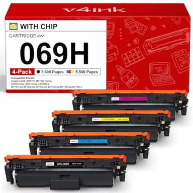 v4ink 069H 069 Toner Cartridges High Capacity Compatible Replacement for Canon 069H 069 Works for Canon Color imageCLASS MF750C LBP670C Series MF753Cdw MF754Cdw MF751Cdw LBP674Cdw Printer 4-Pack