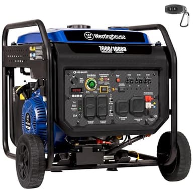 Westinghouse 10000 Peak Watt Portable Open Frame Inverter Generator, Remote Electric Start with Auto Choke, Transfer Switch Ready, Gas Powered, CO Sensor