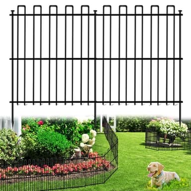 25 Panels No Dig Animal Barrier Fence, 32in(H) x 49ft(L) Garden Edging Border Fencing, Rustproof Metal Stakes Decorative Garden Fence, Dog Digging Defense Fencing Barrier for Outdoor, Yard, Patio
