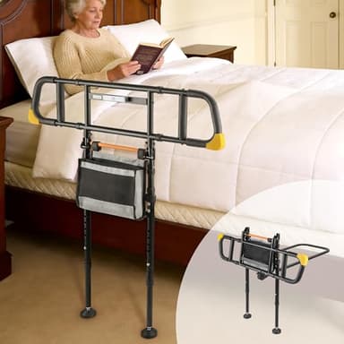 NIMOOD C5 Pro Bed Rail for Home Safety - Foldable Bed Rail for Seniors with Motion-Activated Light & Storage Bag, 350 lbs Weight Capacity