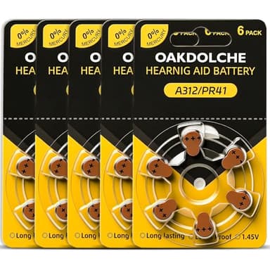 OAKDOLCHE Hearing Aid Batteries Size 312, 30 Count, Mercury Free Zinc Air, 1.4V Long Lasting & Easy to Open
