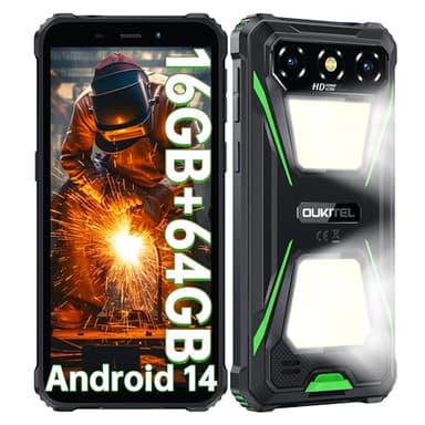 OUKITEL G5 Rugged Phone Unlocked - 16GB+64GB (1TB TF) Rugged Android Smartphone with Camping Light, 6300mAh Battery, 6.0" HD Screen Mobile Phones, 13MP Main Camera, 3.5mm Jack/Face ID/GPS/OTG, Green