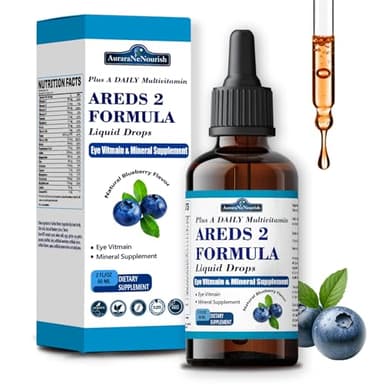 AREDS 2 + Formula Liquid Drops for Macular Health, 22-in-1 Eye Vitamin & Mineral Supplement w. Lutein and Zeaxanthin, Copper, Zinc, Vitamin C, E | Support Vision, Immune & Vitality | Vegan, Non-GMO