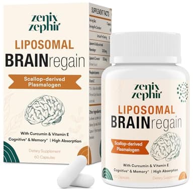 Liposomal Brain Supplements for Memory and Focus - Plasmalogen with Curcumin & Vitamin E for Better Absorption- Suitable for Seniors,Adult Men & Women Cognitive Health,High Potency 60 Servings