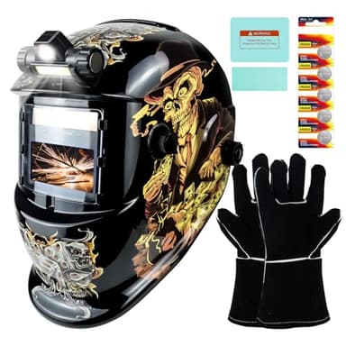 TRQWH Welding Helmet Auto Darkening Welding Hood with Light True Color 1/1/1/2 Top Optical Clarity Wide Shade 9-13 Welder Helmet Welding Mask with Grinding (KTS-HD108)