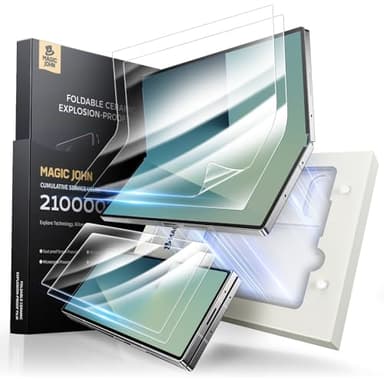 MAGIC JOHN for Samsung Galaxy Z Fold 7 Screen Protector, [Not Glass] 2 Pack Inner Flexible PET Films & Front Films with Auto Align Mounting Frame Kit, Full Coverage, Bubble-Free, HD Clear