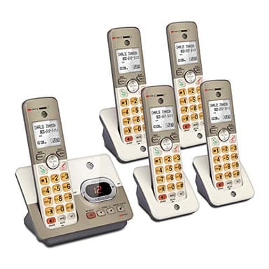 AT&T EL52513 5-Handset Cordless Phone with Digital Answering System, Extra-Large Backlit Keys, Caller ID/Call Waiting, DECT 6.0, Speakerphone – Light Champagne
