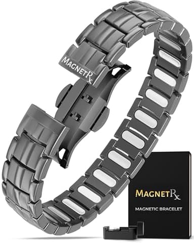 MagnetRX® Magnetic Bracelets for Men - EllipseMAX 5X Strength 5,000 Gauss Magnets - Designed in USA & Patent Pending - Premium Titanium Mens Magnetic Bracelet & Adjustable Length (Gunmetal)