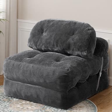 Vellorise Folding Sofa Bed, Convertible Sleeper Chair with Back Support and Pillow Futon,Boneless Foldable Couch for Living Room/Guest Use/Home Office, Foldable Chair Bed for Adults, Dark Gray