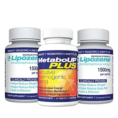 Lipozene Weight-Management Fiber Supplement, 2 Bottles (60 Capsules Total) + MetaboUP Plus 30ct | Non-Stimulant Glucomannan Formula