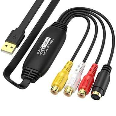 VHS to Digital Converter, USB Video Capture Card, RCA AV to USB Audio Video Transfer Grabber, Convert Analog VHS VCR to Digital Adapter for PC DV Camera DSLR DVD Compatible PC TV, MAC Windows Vista