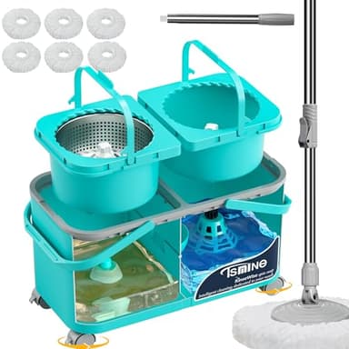 2026 Upgraded Easy-Use Spin Mop for Cleaner, Clean & Dirty Water Separation Mop Bucket for Pet & Family Homes,360° Swivel Wheels, Safe for Hardwood & Tile, Adjustable Handle,6 Reusable Mop Heads