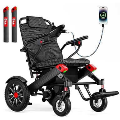 Electric Wheelchairs for Adults Foldable Motorized for Seniors, 20.3" Widened Space, 500W Power,24 Miles Range, Max Up 350LBS& LED Light&Dual Battery Slots, Airline Approval（2-Batteries Version）