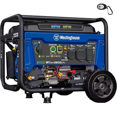 Westinghouse 4650 Peak Watt Dual Fuel Portable Generator, Remote Electric Start with Auto Choke, RV Ready 30A Outlet, Gas & Propane Powered, CO Sensor