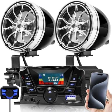 GoHawk Motorcycle Speakers Bluetooth, Waterproof Speakers and Amplifier Audio Sound System, Weatherproof, FM Radio, Volume Control, ATV UTV w/AUX in, USB, Micro SD