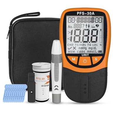 URIT Cholesterol Test Kit，5 in 1 Lipid Test Kit with 10 Cholesterol Test Strips for Home Use (PFS-30A）