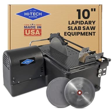 Hi-Tech Diamond - 10" Lapidary Equipment - Lapidary Saw for Cutting Rocks, Glass Cutting, Trimming, Sawing Machine - Rock Cutting Saw, Stone Cutter - Includes TWO 10" Diamond Blades & Vise Attachment