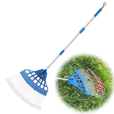 Zozen Acorn Gatherer, Acorn Pile Up Tool for Fast Lawn Cleanup, Loop Steel Tines with Flexible Spring Head & Adjustable Long Handle for Yard & Garden