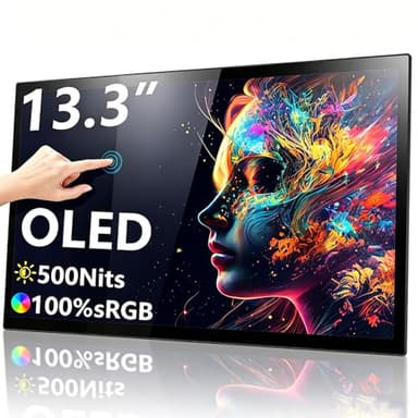 13.3” OLED Portable Monitor Touchscreen, 1080P HDR Travel Screen, 500 Nits, Ultra-Slim External Second Monitor for Laptop Mac PC & Android Phone/Tablet (No Touch for iPhone/iPad/Consoles), with Case