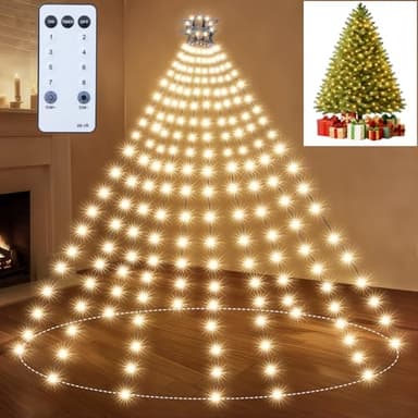 Christmas Tree Lights WarmWhite Christmas Lights Outdoor Indoor 400Led 10 Lines with 8 Lighting Modes, Timer and Remote Control, Fairy Lights for Wedding Home Party 6Ft - 9Ft Xmas Tree Decorations