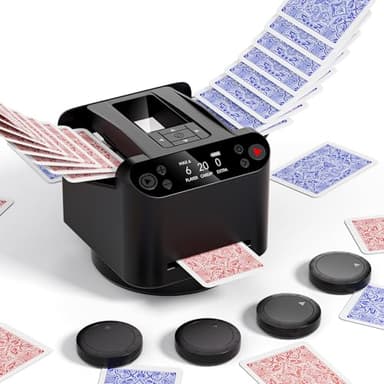 INNCNN 2-in-1 Automatic Card Shuffler and Dealer Machine with 4 Remotes for 1-2 Decks, USB-C Rechargeable, Supports 1-12 Players, Programmable, for Poker, UNO, Blackjack, Texas Holdem