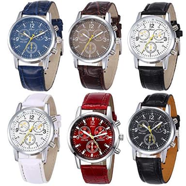 yunanwa 6 Pack Men's Leather Quartz Watch Geneva Casual Dress Wrist Band Watches Wholesale Lots Set Men Watches Pack (6pcs-C005)