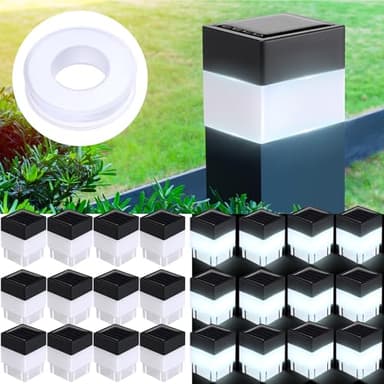 Tujoe 25 Pack Solar Fence Post Cap Lights 2In x 2In (5cm x 5cm) Solar Post Cap Fence Lights for Garden, Gazebos, Street Wall