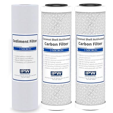 IPW Industries Inc. - Krystal Pure KR10 RO System Replacement Filter Set - 10"X 2.5" 5 Micron Carbon Block, Polypropylene, and Sediment Filters Included - 3 Pack