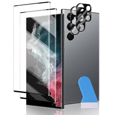 uShield 2 Pack Screen Protector for S22 Ultra [6.8 inch] + 2 Pack Camera Lens Protectors, HD Clear Tempered Glass, Fingerprint Unlock, 3D Curved, Scratch Resistant