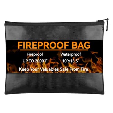 Fireproof Document Bag (10"x13.5"), Waterproof Holder with Zipper for Passport, Important Papers, Cash, Money and Valuables, Secure Storage Organizer for Travel, Home, Office