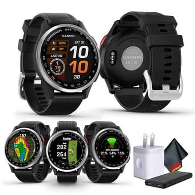 Garmin Approach S44 Essential Golf Watch with GPS, AMOLED Display, On-Course Features, Sports and Fitness Smartwatch, Silver Aluminum Bezel with Black Silicone Band Bundle