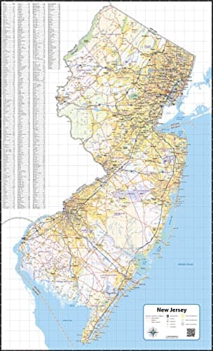 New Jersey Laminated Wall Map (33” wide x 54” high)