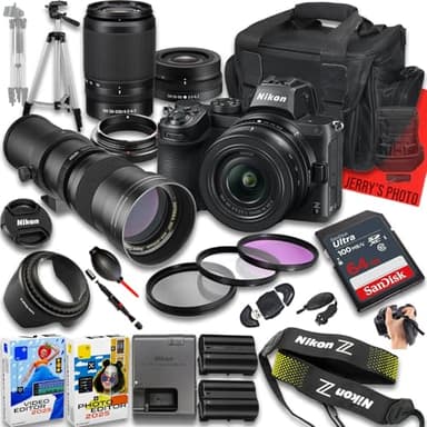 Nikon Z5 Mirrorless Camera with Z DX 16-50mm f/3.5-6.3 VR and 50-250mm f/4.5-6.3 VR & 420-800mm f/8 Lens + 64 GB Memory + Extra Battery + Camera Case + More (27pc Bundle) (Renewed)
