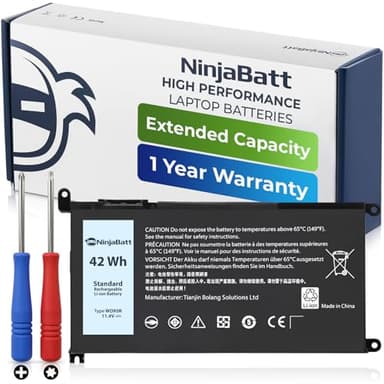 NinjaBatt WDX0R 42Wh Laptop Battery for Dell Inspiron 13 15 17 5000 7000 Series 7573 5570 5379 7569 5368 7579 5567 5579 7378 5765 5770, Latitude 3379 3189 3390, WDXOR P69G 3CRH3 & More