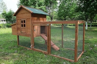 ECOLINEAR 80" Large Chicken Coop, Waterproof Outdoor Hen House for 2-4 Chickens, Wooden Chicken House with Nesting Box, Removable Tray, PVC Cover, Run, for Garden Backyard Cage