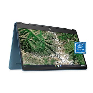 Laptop HP X360 14a Chromebook 14" HD Touchscreen, Entertaining from Any Angle Intel Celeron, 4GB LPDDR4 64GB eMMC WiFi Webcam Stereo Speakers Bluetooth 4.2 Chrome Blue Metallic Color (Renewed)