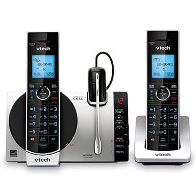 VTech DS6771-3 Connect to Cell, Cordless Phone with Answering Machine, DECT 6.0 Headset+2 Handset Intercom, Bluetooth, Caller ID/Call Waiting, Expandable System - Silver/Black