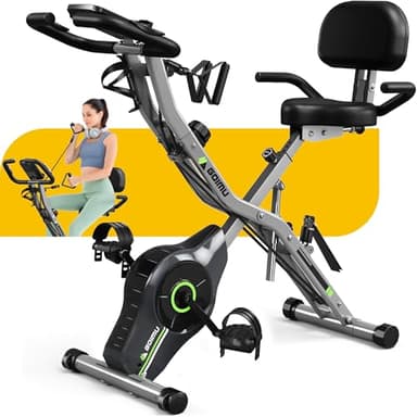 Goimu Exercise Bike, 5 in 1 Foldable Stationary Bike for Seniors, 16-Level Adjustable Magnetic Resistance, Indoor Workout Bike with 330LB Capacity, Comfortable Seat Backrest X-bike (Dark Grey-Pro)