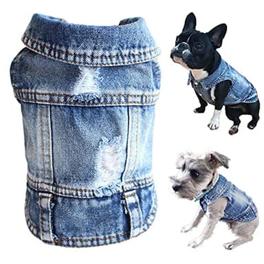 Jean Jacket for Dogs, Blue Denim Lapel Vest Coat Costume, T-Shirt Clothes, Cool and Funny Apparel Outfits, Machine Washable for Small Medium Dogs Cats (XL)