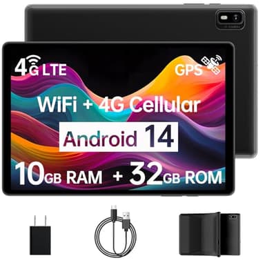 Topsand Android 14 Tablet with Sim Card Slot Unlocked Cellular Tablets 10GB+32GB with Protective Case 10 inch Tablet with GPS 2.0GHz Processor 8MP Camera and 1TB TF Expandable 2.4G/5G WiFi BT5.0