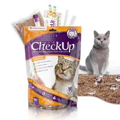 KIT4CAT CheckUp at Home Cat Wellness Test Kit | 2lb Hydrophobic Litter keeps urine on top, 2 Test Strips for The Detection of The 4 Most Common Health Indicators - pH, Protein, Glucose, Blood in urine