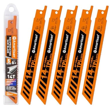 AMARTISAN 5-Piece 6 Inch 14TPI Heavy Metal Cutting Reciprocating Saw Blades,Suitable for Metal Cutting, Pipes, and Steel Bars