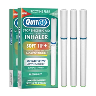 QuitGo Soft-Tip Smokeless Vapor-Less Inhaler | 100% Natural, Nicotine-Free Inhaler for Oral Support Habit Replacement When You Want to Quit Smoking (3 Pack, Fresh Mint)