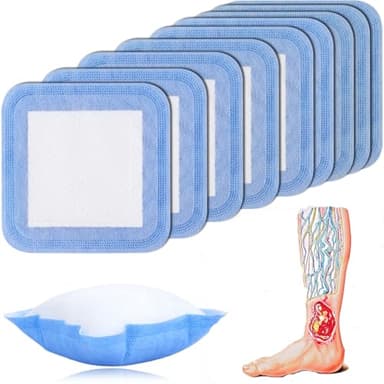Super Absorbent Dressing Pad for Heavy Exuding Draining Wound Pressure Sore Foot Ulcers Venous Ulcer Leg Cut Skinned Fast Healing Wounds Care 4"x4" (Pack of 10)