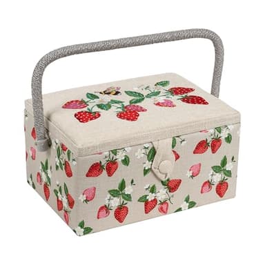 Hobby Gift Medium Sewing Box Craft Storage Box with Handle Internal Accessories Tray Pin Cushion and Pocket for Sewing Knitting and Hobby Supplies