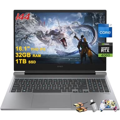 HP Omen 16 Gaming Laptop 16.1" FHD IPS 144Hz Intel 16-core i7-14650HX (>i9-13900HX) 32GB RAM 1TB SSD GeForce RTX 4060 RGB Backlit Thunderbolt FHD Privacy Camera Fast Charge Win11 w/ICP Accessory