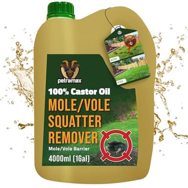 PetraMax Castor Oil Mole Repellent for Lawns - Best Anti Mole and Vole Repellent of Outdoor Space - How to Get Rid of Moles in My Yard, Garden Or Lawn, Safe and Effective Vole Deterrent (135 fl oz)