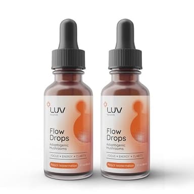LUV health Flow Drops® – Energy Supplement for Focus, Mental Clarity & Immune Support - Adaptogenic Mushrooms with Lion’s Mane, Cordyceps, Reishi, Chaga & Turkey Tail – Vegan, Made in USA 60 Servings