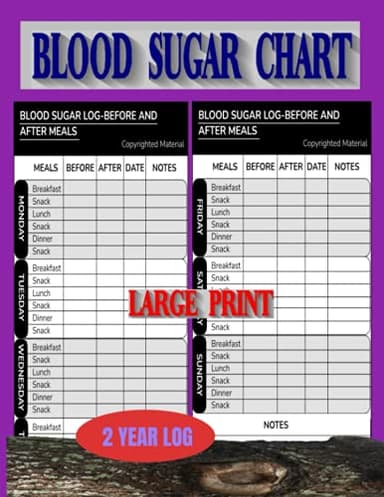 Blood Sugar Chart: Large Print, Keep Track Of Your Diabetes Blood Sugar Levels, 2 Year Blood Sugar Testing Chart, Big 8.5 X 11 Inch Book, 108 Pages, ... Type 2 Diabetes Chart, Type 1 Diabetes Chart